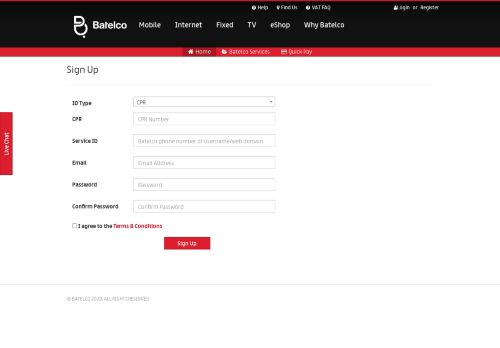 
                            4. Register - Login - Batelco