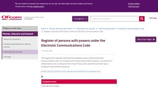 
                            13. Register of persons with powers under the Electronic Communications ...