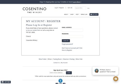 
                            7. Register or Login | Cosentino Winery
