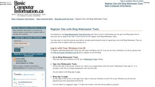 
                            11. Register Site with Bing Webmaster Tools - Basic Computer Information