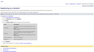 
                            2. Registering as a Student - Pearson SuccessNet