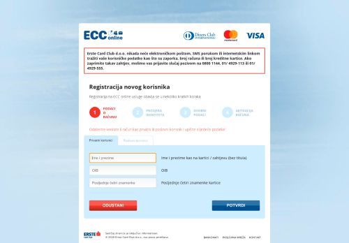 
                            2. Registracija novog korisnika - ECC online - Erste Card Club