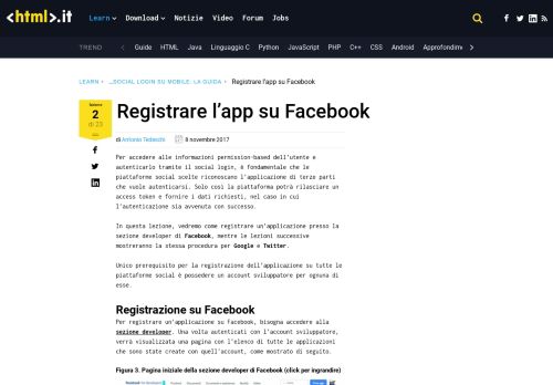 
                            9. Registrare l'app su Facebook | Social Login | Mobile HTML.it