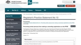 
                            12. Registrar's Practice Statement No 10 | PPSR