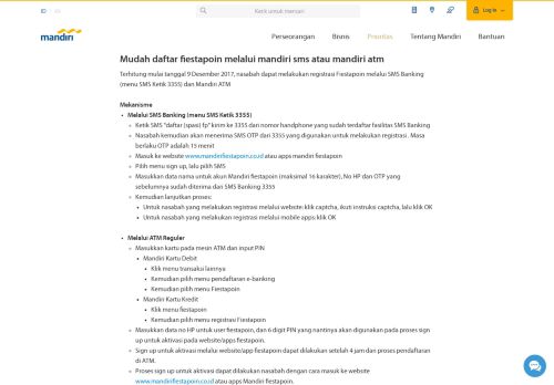 
                            4. Registrasi Fiestapoin Melalui SMS - Bank Mandiri