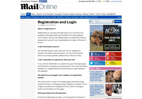 
                            2. Registration and Login | Daily Mail Online - The Daily Mail