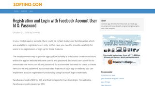 
                            10. Registration and Login with Facebook Account User Id & Password