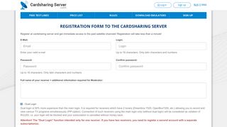 
                            7. Registration form to the cardsharing server. Instant access to premium ...