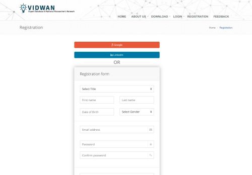 
                            3. Registration - Vidwan | Profile Page - Inflibnet