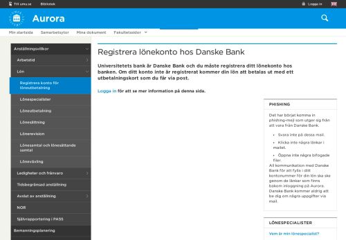 
                            12. Registrera konto för löneutbetalning - Aurora - Umeå universitets intranät