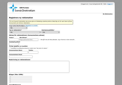 
                            3. Registrera ny reklamation - Svensk Direktreklam