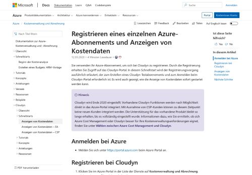 
                            5. Registrieren Ihres Azure-Abonnements bei Cloudyn | Microsoft Docs