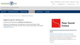 
                            11. Registrierung AVL Mailing List • Peter Szondi-Institut • Fachbereich ...