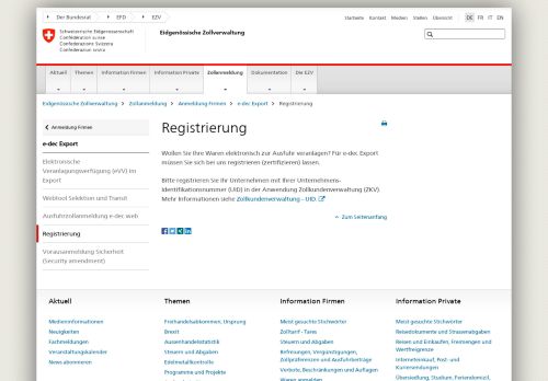 
                            8. Registrierung - Eidgenössische Zollverwaltung - Der Bundesrat admin ...