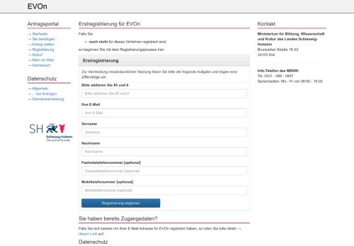 
                            5. Registrierung - EVOn :: Schleswig-Holstein - Schleswig-Holstein