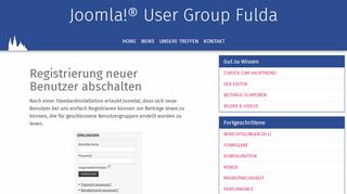 
                            9. Registrierung neuer Benutzer abschalten - Joomla!® User Group Fulda