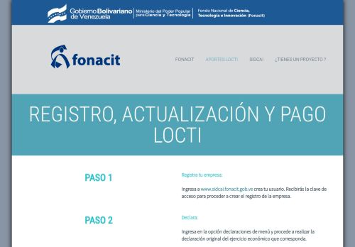 
                            3. REGISTRO, ACTUALIZACIÓN Y PAGO LOCTI – Fonacit – Portal Web