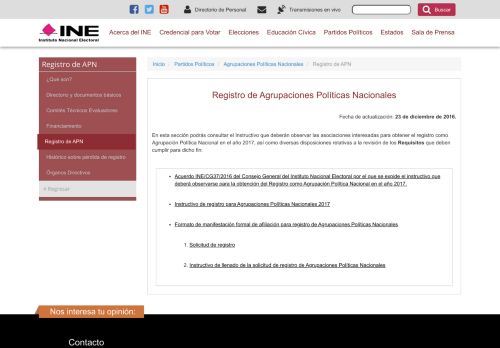 
                            12. Registro de APN - Instituto Nacional Electoral - INE