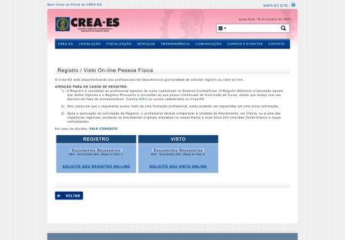 
                            9. Registro / Visto Online Pessoa Física - CREA-ES
