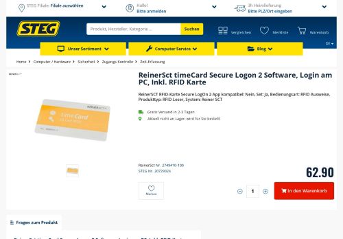 
                            6. ReinerSct timeCard Secure Logon 2 Software, Login am PC, Inkl ...