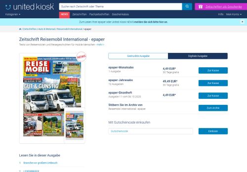 
                            11. Reisemobil International als epaper - Zeitschrift bei United Kiosk