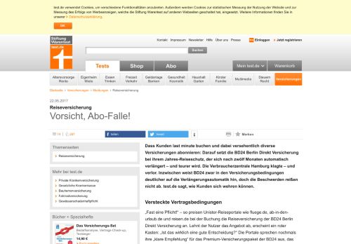
                            13. Reiseversicherung - Vorsicht, Abo-Falle! - Stiftung Warentest