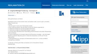 
                            7. reklamation.ch > Reklamationen > Ungerechtfertigte Forderung ...