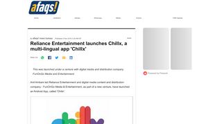 
                            9. Reliance Entertainment launches 'Chillx', a multilingual app - Afaqs