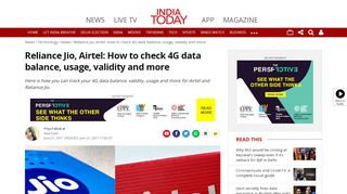 
                            11. Reliance Jio, Airtel: How to check 4G data balance, usage, validity and ...