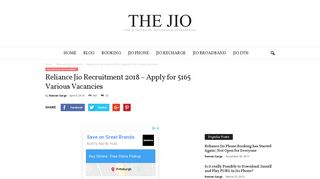 
                            6. Reliance Jio Recruitment 2018 – Apply for 5165 Various Vacancies