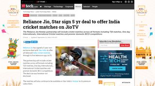 
                            10. reliance jio: Reliance Jio, Star sign 5 yr deal to offer India cricket ...