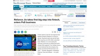 
                            8. Reliance Jio takes first big step into fintech, enters PoS business - The ...