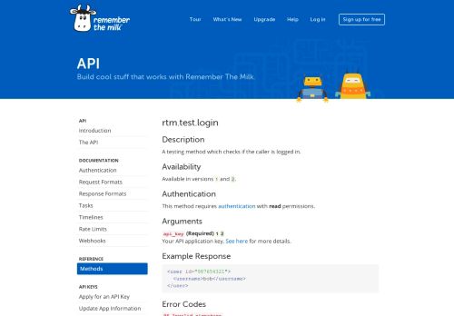 
                            7. Remember The Milk - Services / API / Methods / rtm.test.login
