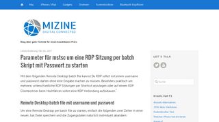 
                            8. Remote Desktop Batch File mit Username und Password - MIZINE