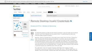 
                            3. Remote Desktop Invalid Credentials - Microsoft