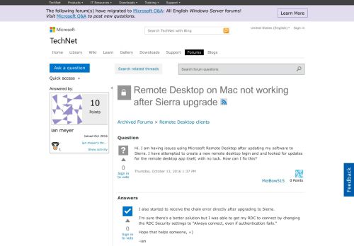 
                            4. Remote Desktop on Mac not working after Sierra upgrade - Microsoft