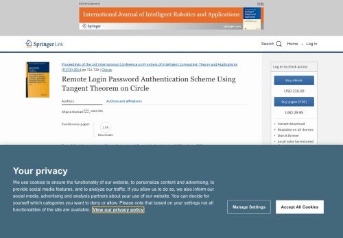 
                            3. Remote Login Password Authentication Scheme Using ... - SpringerLink