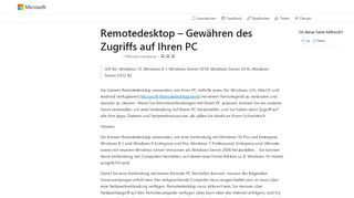 
                            2. Remotedesktop - ermöglichen den Zugriff auf Ihrem PC | Microsoft Docs