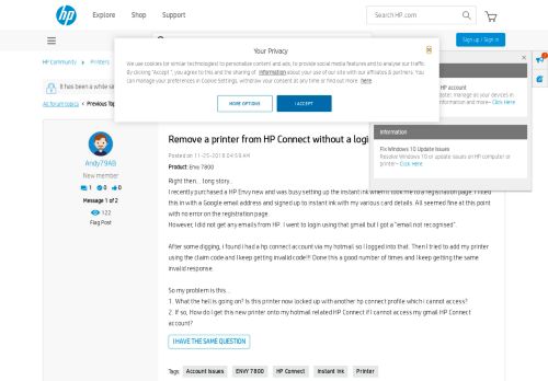 
                            13. Remove a printer from HP Connect without a login - HP Support ...