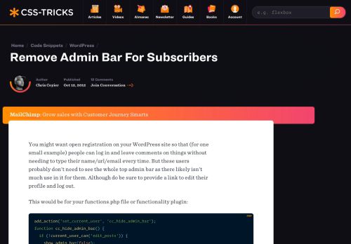 
                            12. Remove Admin Bar For Subscribers | CSS-Tricks