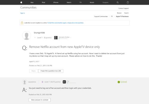 
                            2. Remove Netflix account from new AppleTV d… - Apple Community