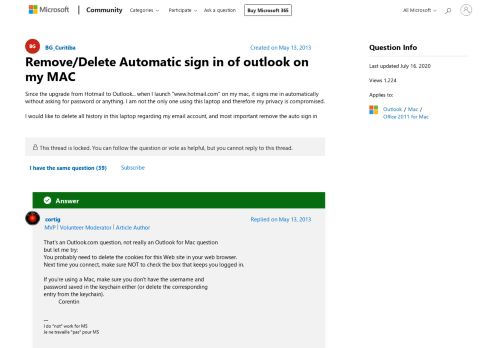 
                            4. Remove/Delete Automatic sign in of outlook on my MAC - Microsoft ...