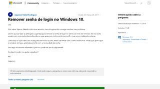 
                            3. Remover senha de login no Windows 10. - Microsoft Community