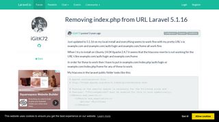 
                            12. Removing index.php from URL Laravel 5.1.16 | Laravel.io