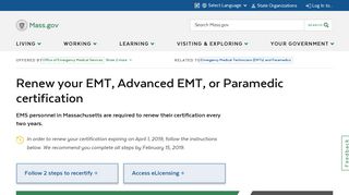 
                            13. Renew your EMT, Advanced EMT, or Paramedic certification | Mass.gov