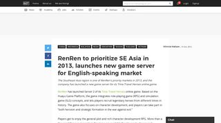 
                            6. RenRen to prioritize SE Asia in 2013, launches new game server for ...