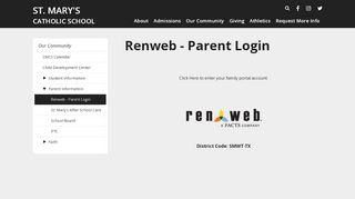 
                            12. Renweb - Parent Login | St. Mary Catholic School | West, TX