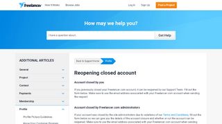 
                            4. Reopening closed account | Profile | Freelancer Support