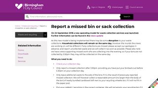 
                            9. Report a missed bin or sack collection | Birmingham City Council