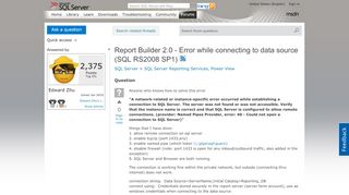 
                            2. Report Builder 2.0 - Error while connecting to data source (SQL ...